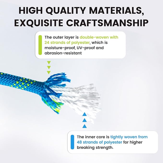 Double Braid Polyester Rope 1/2inch 150ft, 5290lbs Breaking Strength, Blue Arborist Rigging Rope for Various Indoor Outdoor Applications Hiking Camping Swing Sailing