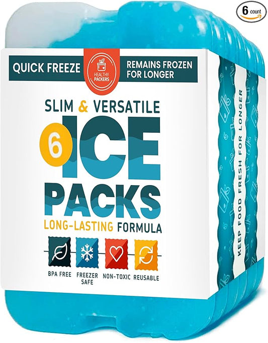 Healthy Packers Ice Packs for Lunch Boxes & Coolers - Freezer Packs - Original Cool Pack | Cooler Accessories for Beach, Camping & Fishing | Slim & Long-Lasting Reusable Ice Pack for Cooler