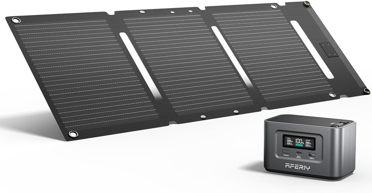 AFERIY Portable Power Station and Solar Charger Bundle: 145W with 99.2Wh LiFePO4 Battery, 100W PD Cable, with 1pcs 30W Solar Panel for Camping, Travel, Outdoor Activities