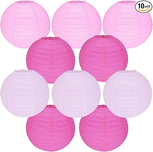 10Pcs 16 Inch Round Paper Lanterns for Home Decor, Restaurant, Church, Wedding, Birthday Party Decorations, Hanging Chinese Japanese Paper Lantern Lamps (Pink Series)