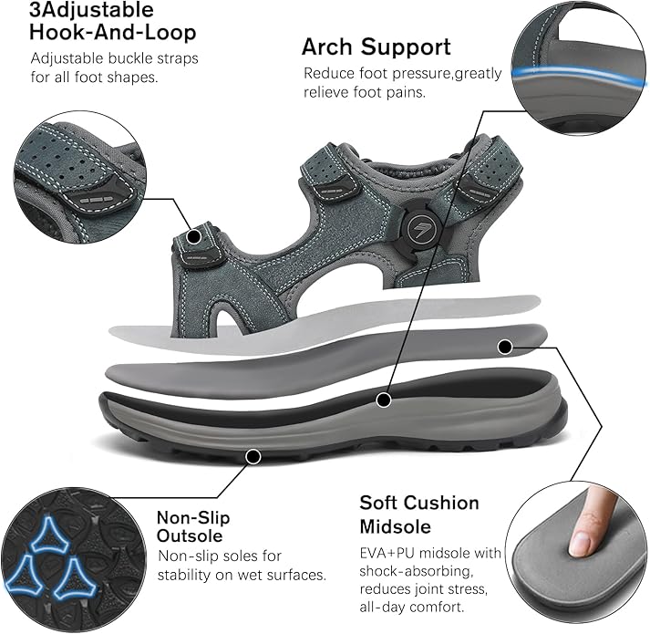 FLARUT Men's Sport Sandals Outdoor Hiking Sandal Open Toe Walking Sandals for Summer Beach Water Shoes