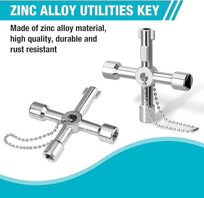 DURATECH 4 Way Utilities Key, Multi-functional Water Key, 1-Pack, for Valve, Faucet, and Spigots