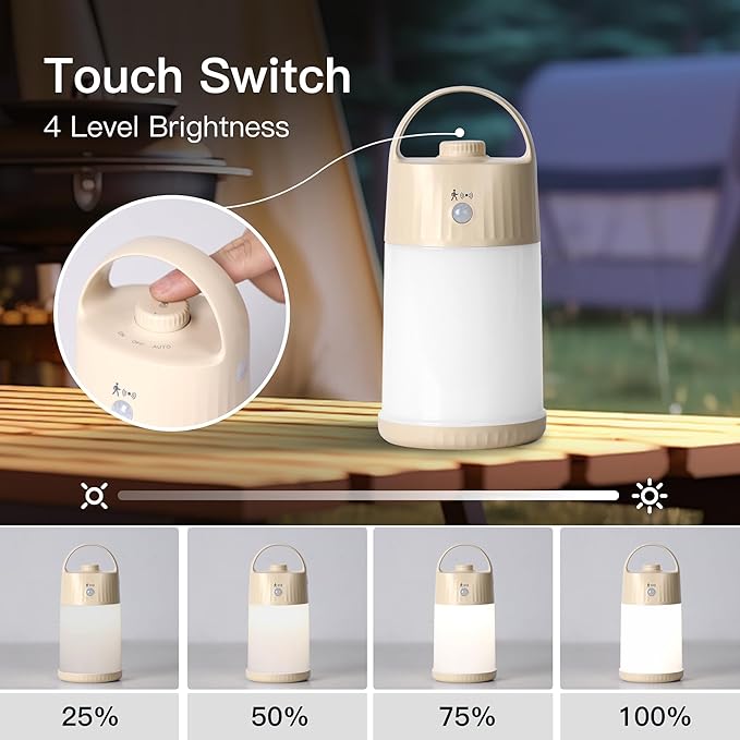 Motion Sensor LED Night Light - Cordless Battery Powered Table Lamp, Portable Lamps Lantern for Outdoor Camping Tents, 4 Brightness Level, Press Dimmable Safe Night Lights,1 Pack (Apricot)