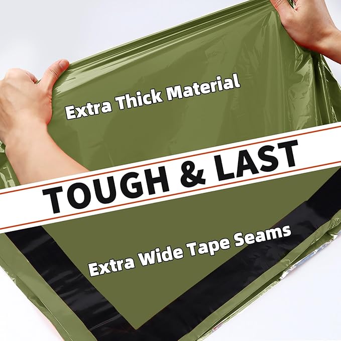 Frelaxy Emergency Sleeping Bag 1-Pack/2-Pack, Extra-Thick Compact Survival Bivy with Whistle, Storage Pouch, and EVA case, Perfect for Survival Kits (Army Green - 2 Pack)