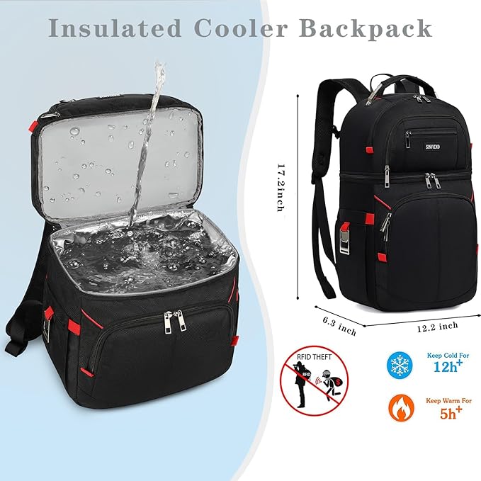 Insulated Cooler Backpack,Double Deck Leakproof Cooler Bag,Insulated Backpack Cooler Lunch Backpack for Men Women