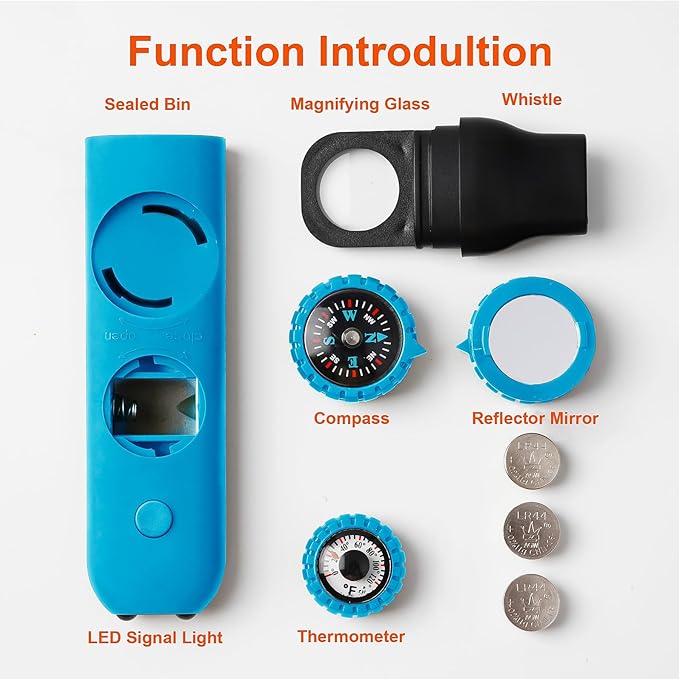 Emergency Survival Safety Whistle，Whistle for Kids with Lanyard,Compass,Thermometer,Ideal for Kayaking, Boating, Hiking, Camping, Climbing