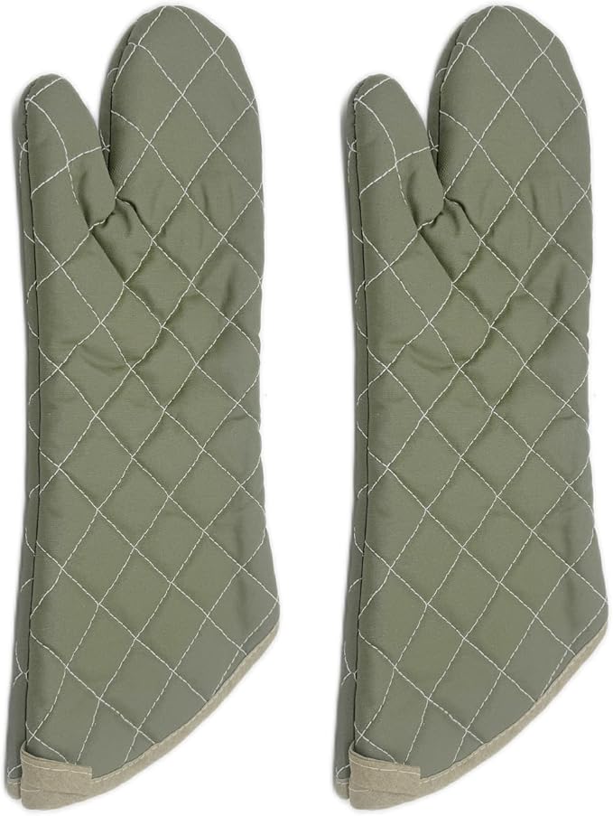 17 Inch Extra Long Heat Resistant Oven Gloves New Cotton Oven Mitts Kitchen Gloves High Temperature Cooking Tool BBQ Gloves (17" Green)