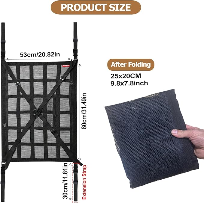 Universal Car Ceiling Cargo Net Pocket (20x31x37 Inch) - Overhead Storage Organizer for SUV, Truck, Camping & Road Trips - Durable Mesh Interior Accessories for Travel Gear