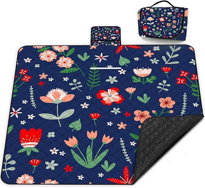 Extra Large Picnic Blanket Waterproof,80"x 80"Foldable Machine Washable Beach Blanket,Outdoor Blanket for 6-8 Adults,Suitable for Indoor Crawling,Park Beach,Camping,Hiking,Family Travel(Light Blue)