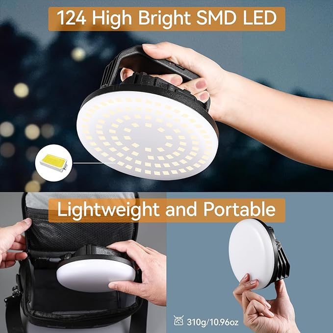 VAVOFO 30W 3000LM LED Camping Lantern Rechargeable, 3 Lighting Modes, 7200mAh Power Bank,IP65 Waterproof Flashlight , Portable Tent Light with Magnetic Base for Emergencies, Power Outages(Black)