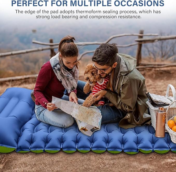 Camping Sleeping Pad, Ultralight Inflatable Sleeping Mat with Built-in Foot Pump & Pillow, Compact Air Mattress for Camping, Backpacking, Hiking, Tent - Blue