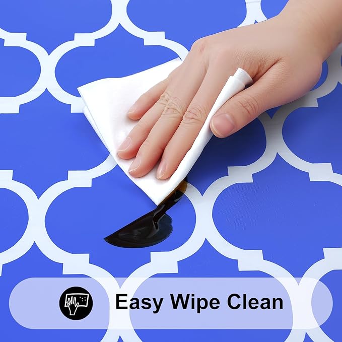 Smiry Rectangle Picnic Table Cover, Waterproof Elastic Fitted Camping Tablecloths for 8 Foot Tables, Wipeable Flannel Backed Vinyl Tablecloth Protector for Indoor, Outdoor (Blue, 36x96 Inches)