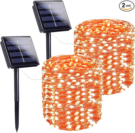 Extra-Long 144FT Solar String Lights for Outside, 2 Pack 400LED Solar Fairy Lights Outdoor, Waterproof Copper Wire with 8 Modes Twinkle Lights for Tree Garden Party Xmas Wedding Decor (Orange)