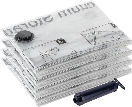 SUOCO 4 Jumbo XXL Vacuum Storage Bags, Space Saver Bags with Travel Hand Pump, Compression Airtight Sealer Bags for Clothes, Pillows, Comforters, Blankets
