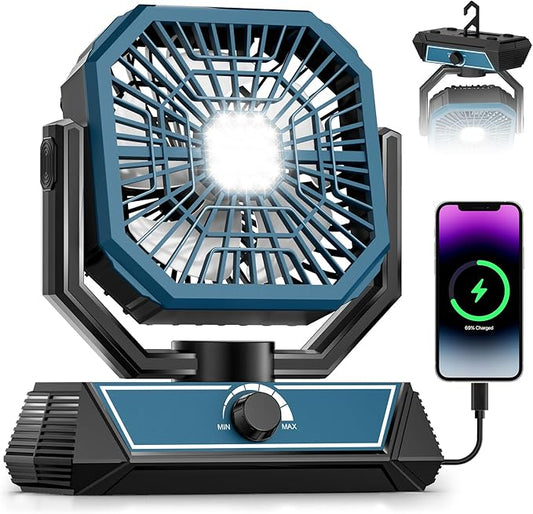 Portable Camping Fan with 20000mAh Rechargeable Battery, USB-C Battery Powered Fan for Indoor Outdoor Use, Ultra Quiet Battery Operated fan for Travel, Tent, Beach, Picnic, BBQ, Desk, Home