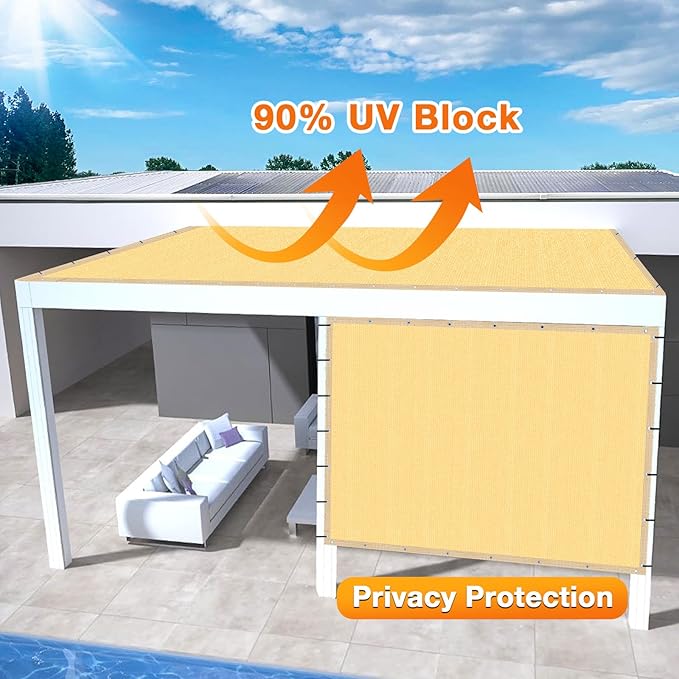 Artpuch Outdoor Pergola Shade Cover 23x23 FT Sun Shade Cloth with Grommets Sand 90% UV Protection Canopy Patio Privacy Screen (Customized Available)
