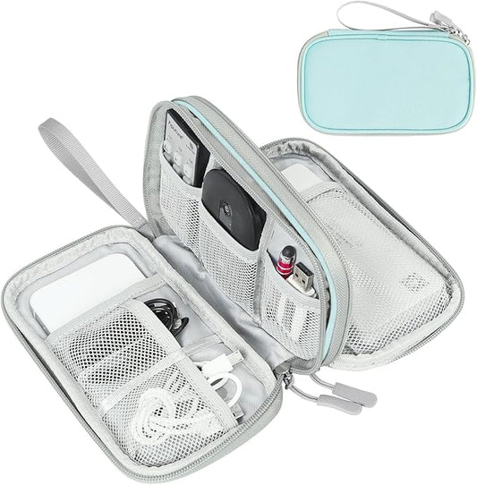 FYY Electronic Organizer, Travel Cable Organizer Bag Pouch Electronic Accessories Carry Case Portable Waterproof Double Layers Storage Bag for Cable, Charger, Phone, Earphone, Medium Size- Mint Green