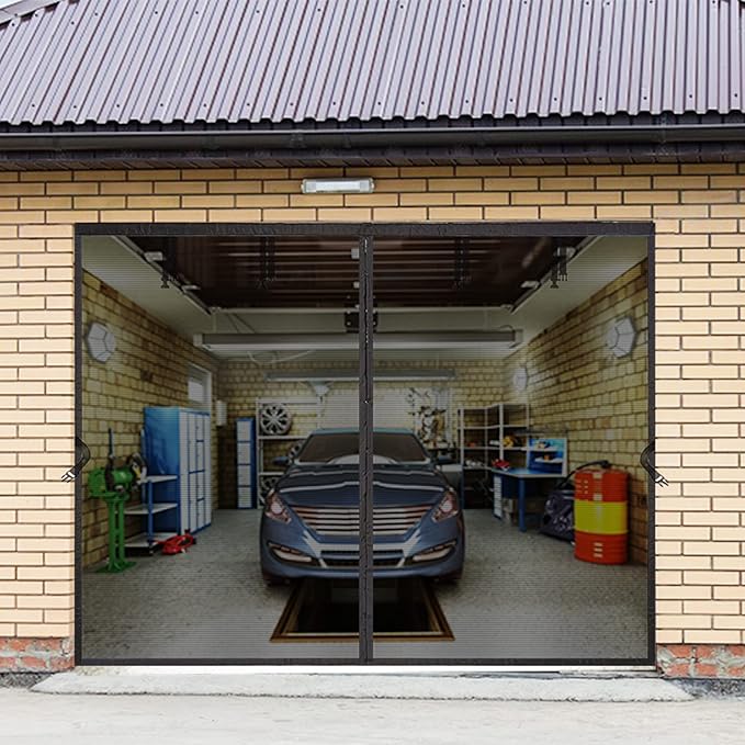 Magnetic Garage Door Screen Kit 9x8 FT - Retractable Mesh Net Screen Door with Fiberglass Mesh for 1 Car Garage 9x8ft, Blocks Bugs & Provides Privacy - Perfect for Workshop, Gym, or Patio