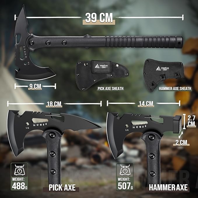 Freelander Tactical Axe 2 Pack, Sharp Tomahawk with Sheath, Portable Tomahawk with Clip and Bottle Opener, Durable Survival Hatchet for Emergency, Hiking and Camping