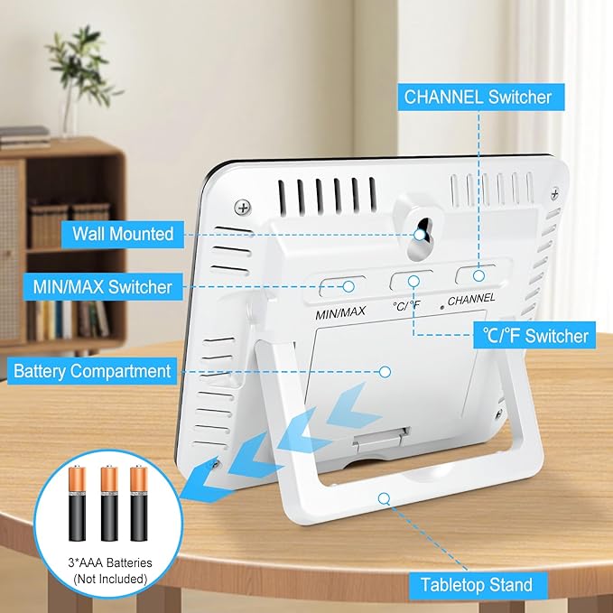 Urageuxy Wireless Indoor/Outdoor Thermometer Hygrometer, Digital Temperature and Humidity Monitor with 328ft Range Remote Sensor for Home, Greenhouse, Bedroom, Kitchen, Refrigerator, Black