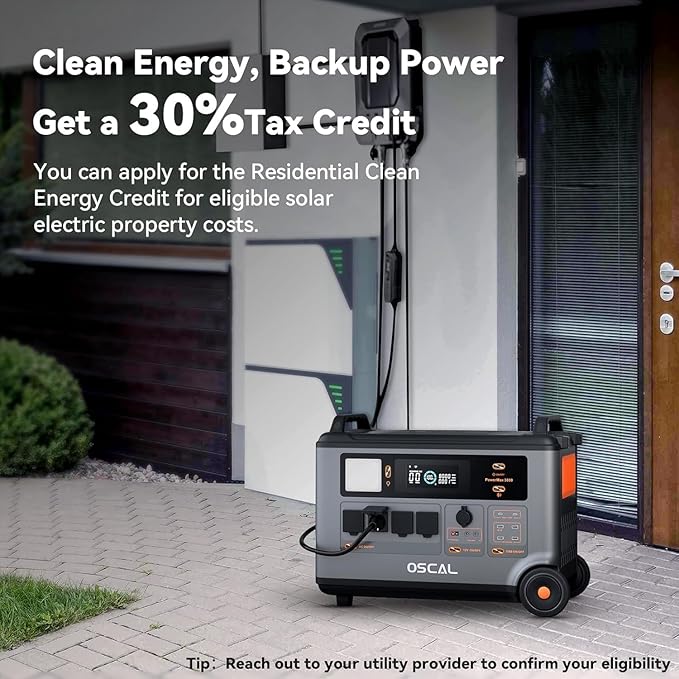 Generator OSCAL PowerMax 3600 – 3000W Solar Power Station (3600Wh), 4 AC Outlets up to 6000W Peak, 1.2H Rapid Charging, App Monitoring, Reliable Battery Backup for Home, Camping & Travel