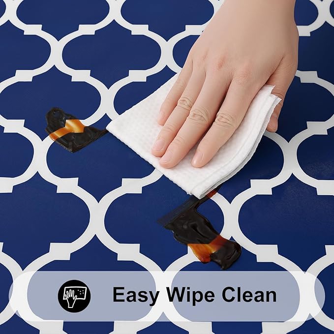 Smiry Rectangle Picnic Table Cover, Waterproof Elastic Fitted Camping Tablecloths for 4 Foot Tables, Wipeable Flannel Backed Vinyl Tablecloth Protector for Indoor, Outdoor (Navy, 30x48 Inches)