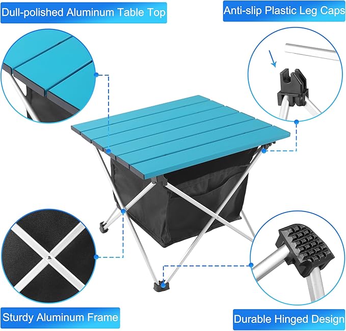 Grope Small Folding Camping Table with Aluminum Table Top, Beach Table for Sand with Carrying Bag,Prefect for Outdoor,Picnic,BBQ,Cooking,Festival