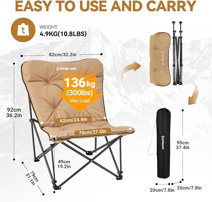 KingCamp Butterfly Chair Oversized XL Camping Chairs for Adults Padded Folding Comfy Camp Chairs 300lbs Heavy Duty with High Back for Bedroom Living Room Dorm Rooms Outdoor Patio Lawn