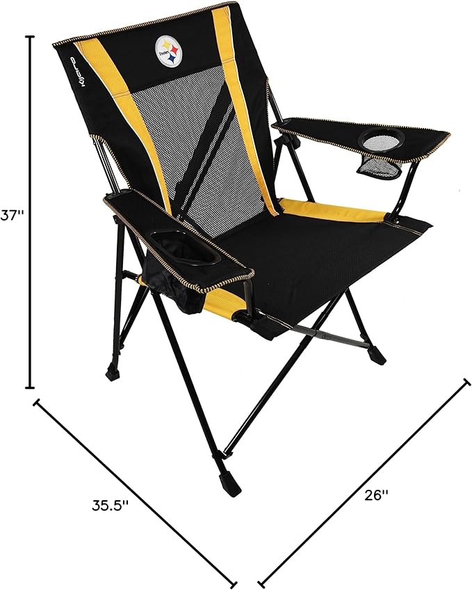 Kijaro Sports Fan Folding Chair, 26" L x 35.5" W x 37" H, Pittsburgh Steelers