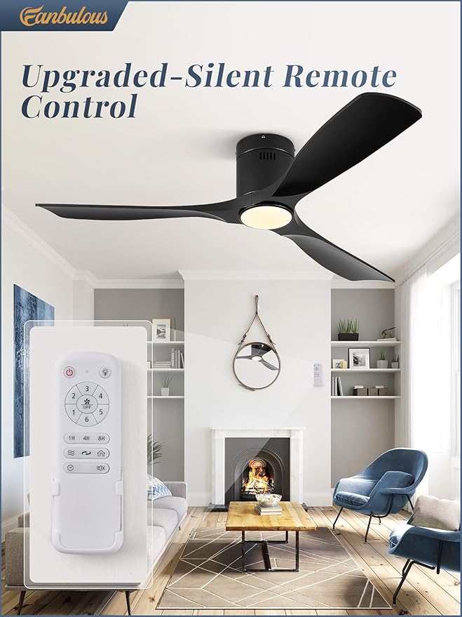 52" Ceiling Fans with Lights and Remote Control,Modern Flush Mount Ceiling Fan with 3 LED Colors,Outdoor Low Profile Ceiling Fans with 6-Speeds Timer DC Motor for Bedroom Living Room Patio