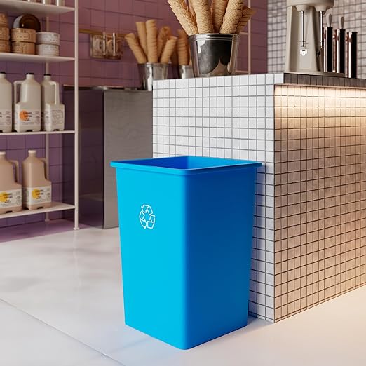 35 Gallon Blue Square Commercial Trash Garbage Can | Outdoor Office Restaurant School Kitchen