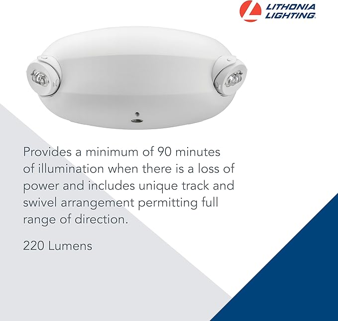 Lithonia Lighting Quantum Emergency Light, Contemporary Commercial LED Emergency Lights with 2 Aimable Lamp Heads, Ceiling or Wall Mount, White Thermoplastic, 120/277V Dual Voltage (ELM2L M12)