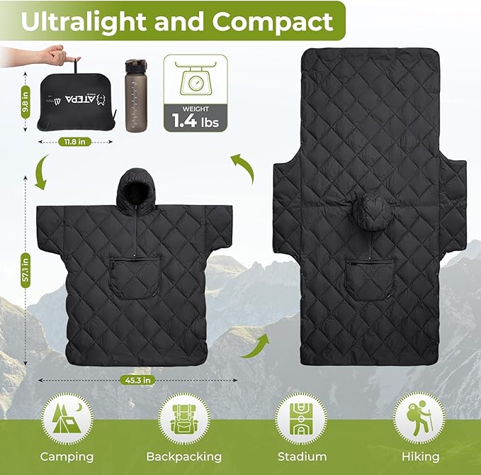 ATEPA Wearable Sleeping Bag, Recycled Warm Camping Wearable Blanket Poncho for Outdoor Sports, Camping Gifts for Women Men