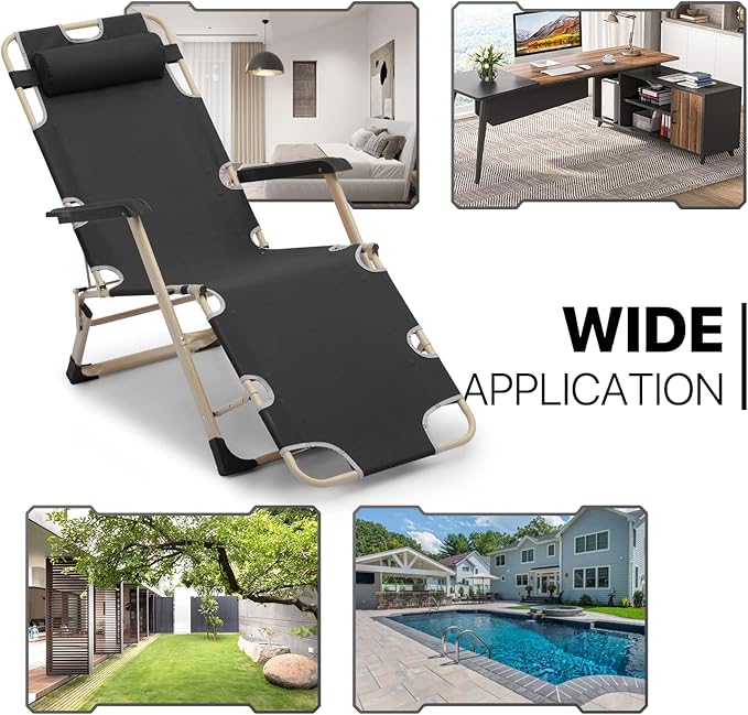 MoNiBloom Patio Folding Lounge Chair Set of 2 Outdoor Lawn Folding Lounge Reclining Lounger Chairs for Poolside Backyard Beach and Camping, 330lbs Capacity