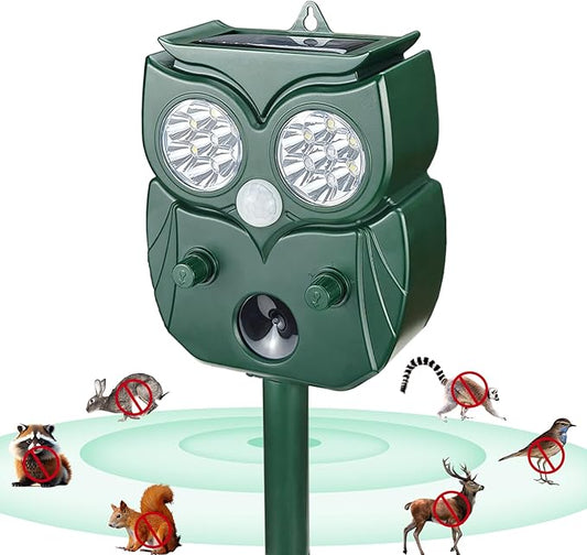 [2025 Upgrade] Solar Animal Repellent Outdoor for Deer Squirrel Mole Rabbit Cat Skunk Bird Raccoon Dog, Waterproof Ultrasonic Pest Repeller with Motion Detector and LED for Yard Lawns Garden 1 Pack