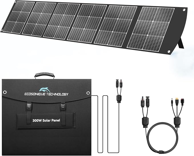 Ecosonique 300W Portable Solar Panel for Most Power Stations, Foldable & Lightweight Solar Suitcase with Kickstands, 40V MC4 & Multi-Output for Solar Generators, RVs, Camping, and Outdoor Use