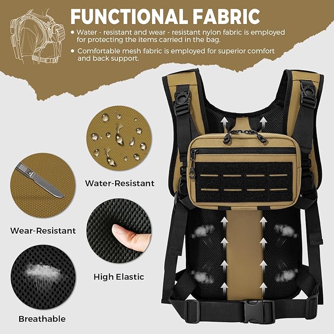 Tactical Hydration Backpack with 2L Water Bladder and Front Small Tactical Pouch, Outdoor Water Backpack for Men Women, Sports Hydration Pack for Hiking, Cycling, Climbing