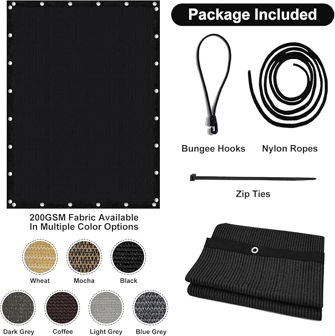 Artpuch 90% Sun Shade Cloth, 4 x 12 FT Pergola Shade Cover Canopy with Grommets, Sun Screen Fabric Tarp for Patio, Outdoor, Garden, Backyard, Black