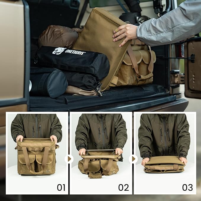 OneTigris Camping Storage Bag with Lid, 25L Collapsible Tactical Tote Bag for Outdoor Camping Travel Picnic Garage Trunk Organizer