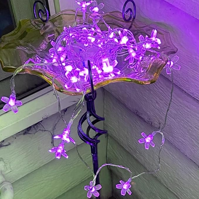 Cute Flower String Lights, USB & Battery Lighted Decorative Fairy Cherry Blossom Indoor Bedroom Tree Branches Hanging, Novelty Floral Lamp for Christmas Easter Wedding Party Birthday Decor (Purple)