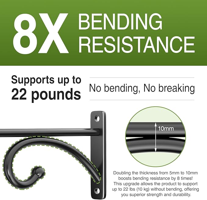 6" Plant Hanger Hooks Outdoor Indoor Planter Hooks, Wall Mounts for Hanging Plants, Baskets, Wind Chimes, Bird Feeders, Lanterns, Bird Houses (Black Metal, 2-Pack)