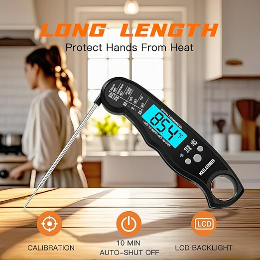 TP-01 Waterproof Digital Instant Read Meat Thermometer with 4.6 Folding Probe Backlight Calibration Function for Cooking Food Candy, BBQ Grill, Liquids,Beef(Black)