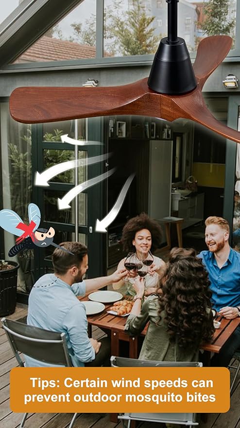 3 Blades Wood Outdoor Ceiling Fan with Light for Patios, Farmhouse Rustic Ceiling Fans with Lights, 34" Plug-in Wet Rated Outdoor Gazebo Fan for Exterior House Porch Patio, Waterproof,F246