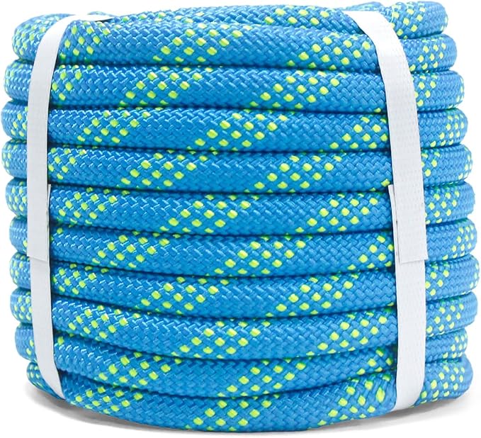 Double Braid Polyester Rope 1/2inch 50ft, 5290lbs Breaking Strength, Blue Arborist Rigging Rope for Various Indoor Outdoor Applications Hiking Camping Swing Sailing