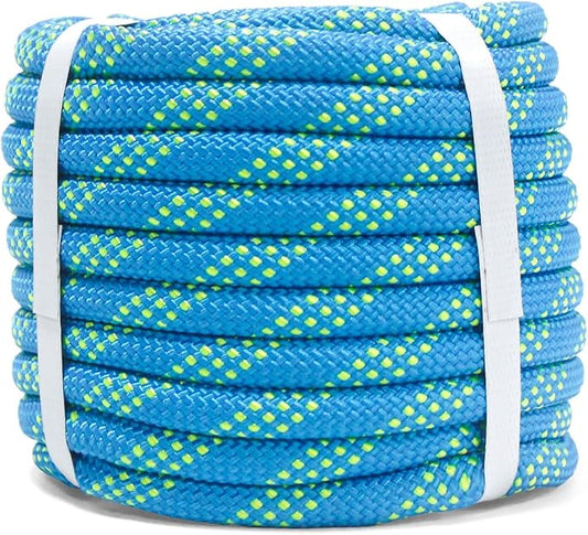 Double Braid Polyester Rope 1/2inch 50ft, 5290lbs Breaking Strength, Blue Arborist Rigging Rope for Various Indoor Outdoor Applications Hiking Camping Swing Sailing
