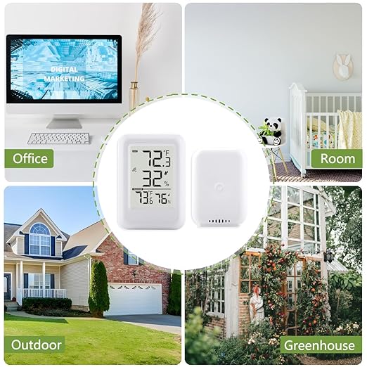 Indoor Outdoor Thermometer Hygrometer Wireless, Temperature Humidity Monitor with 330FT Range Remote Sensor, Max/Min Record, ℃/℉ Switch for Home, Office,Greenhouse, Baby Room (Type B)