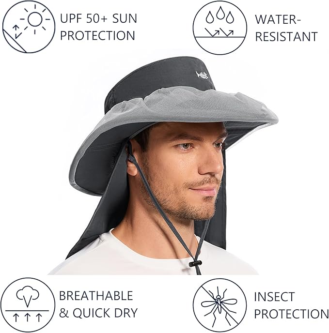 BASSDASH UPF 50+ Mosquito Net Hat with Stowable Neck Flap for Men Women Outdoor Fishing Hiking Camping Gardening FH17
