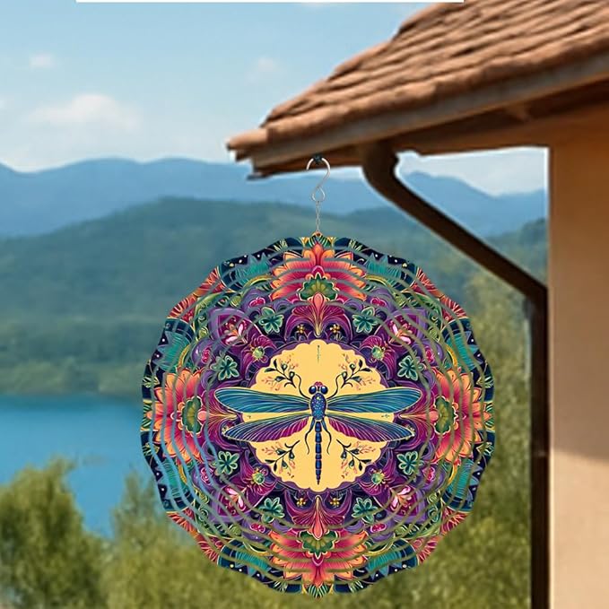 3D Wind Spinner for Garden - 10inch Stainless Steel with Double-Sided UV Printing | High-Resolution Images | Weather-Resistant Outdoor Spinning Decor for Patio, Yard & Gifts (Dragonfly)