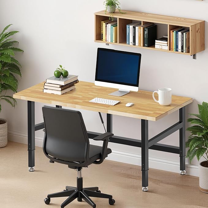 48” Folding Workbench, 2000 LBS Capacity Heavy Duty Workbench, Height Adjustable Foldable Work Table, Rubberwood Collapsible Desk for Workshop, Garage, Office, Home