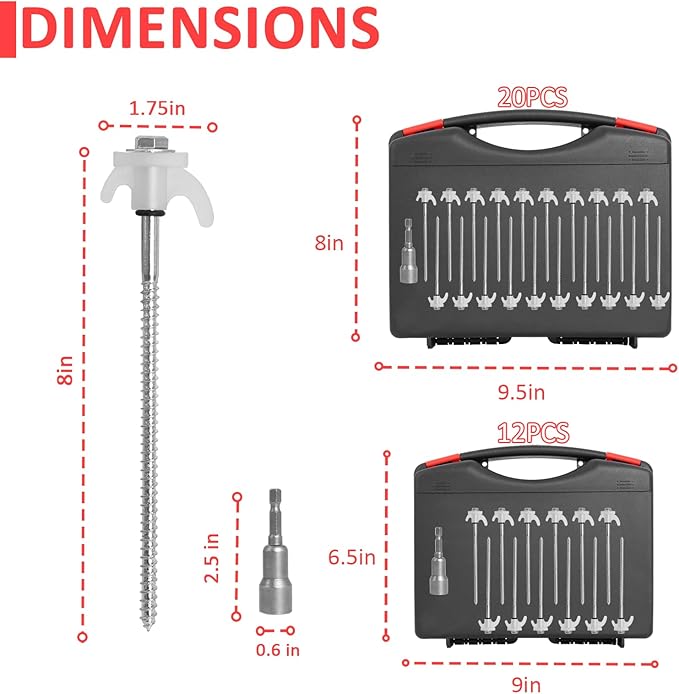 8" Screw in Tent Stakes - 20 Pack Heavy Duty Ground Anchors Screws for Camping, Canopy, Awning and Outdoor Tent Pegs - Metal Tent Stakes with Hex Head Driver & Storage Box